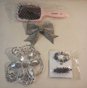 Lot of 3 Fancy Hair Clips and Detangling Brush